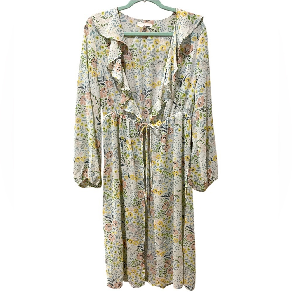 June & Hudson Sheer Floral Boho Long Duster Swim Cover Up SZ L EUC